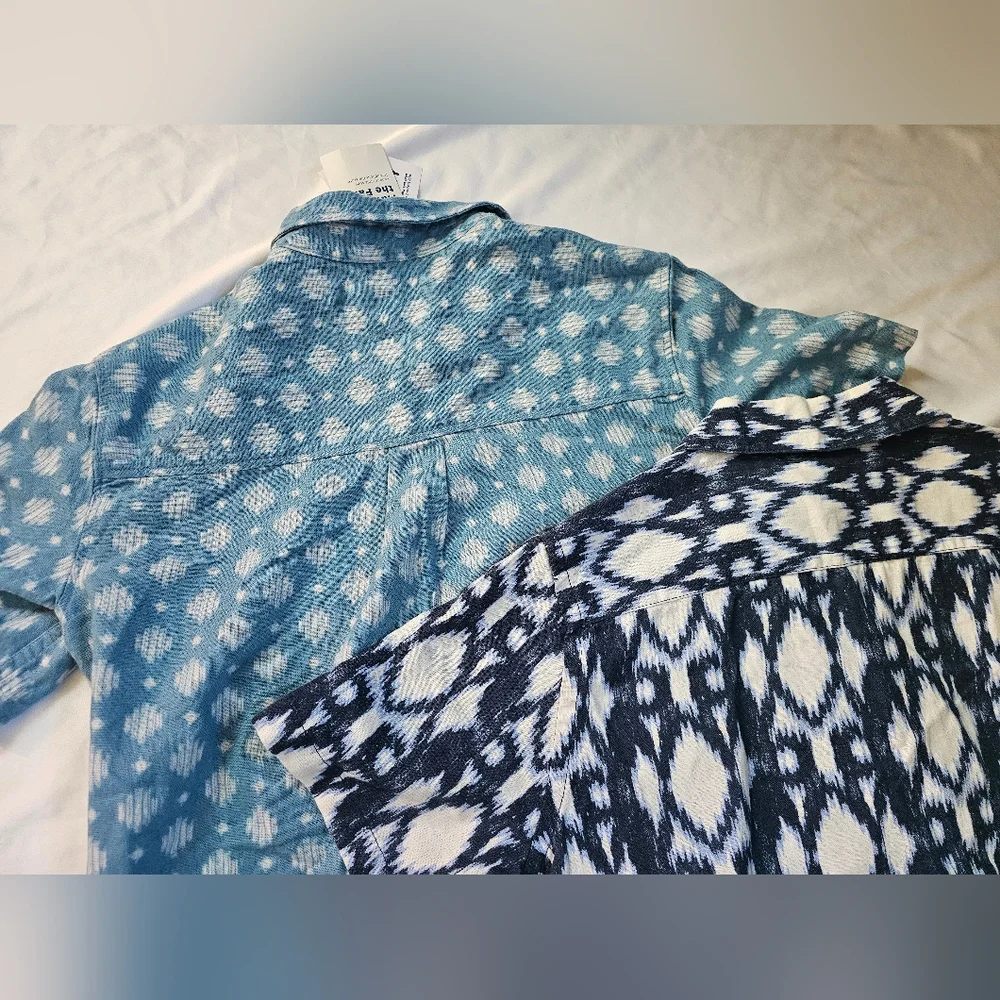 Two Boys' Short-Sleeve Button Down Shirts- Ikat-Geo- Gap/Old Navy-Size Large